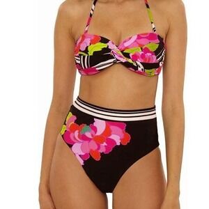 Trina Turk 2 Piece High-Waist Reversible Swim Bottoms, Bandeau Top-Bougainvillea